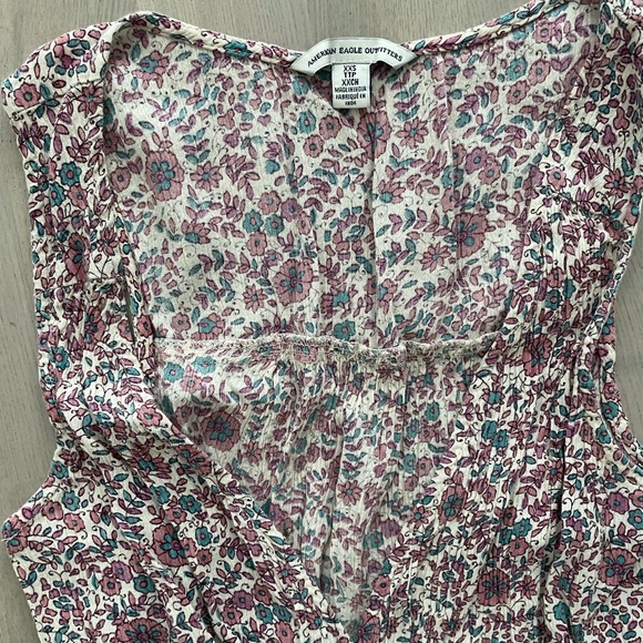 American Eagle Boho Paisley Style Floral V-Neck Cotton Blend Romper w/ Tassels - Picture 2 of 5